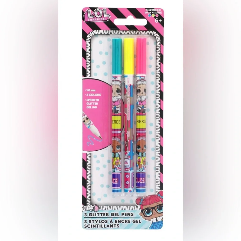9 glitter gel pens- 3 LOL Surprise, 3 Disney Mickey Mouse, 3 Disney Princess new